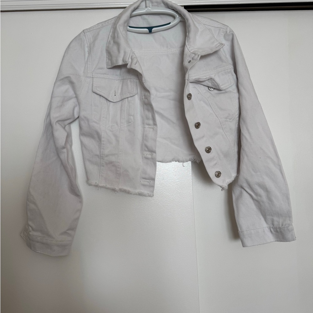 White Cropped Denim Jacket size Small‎